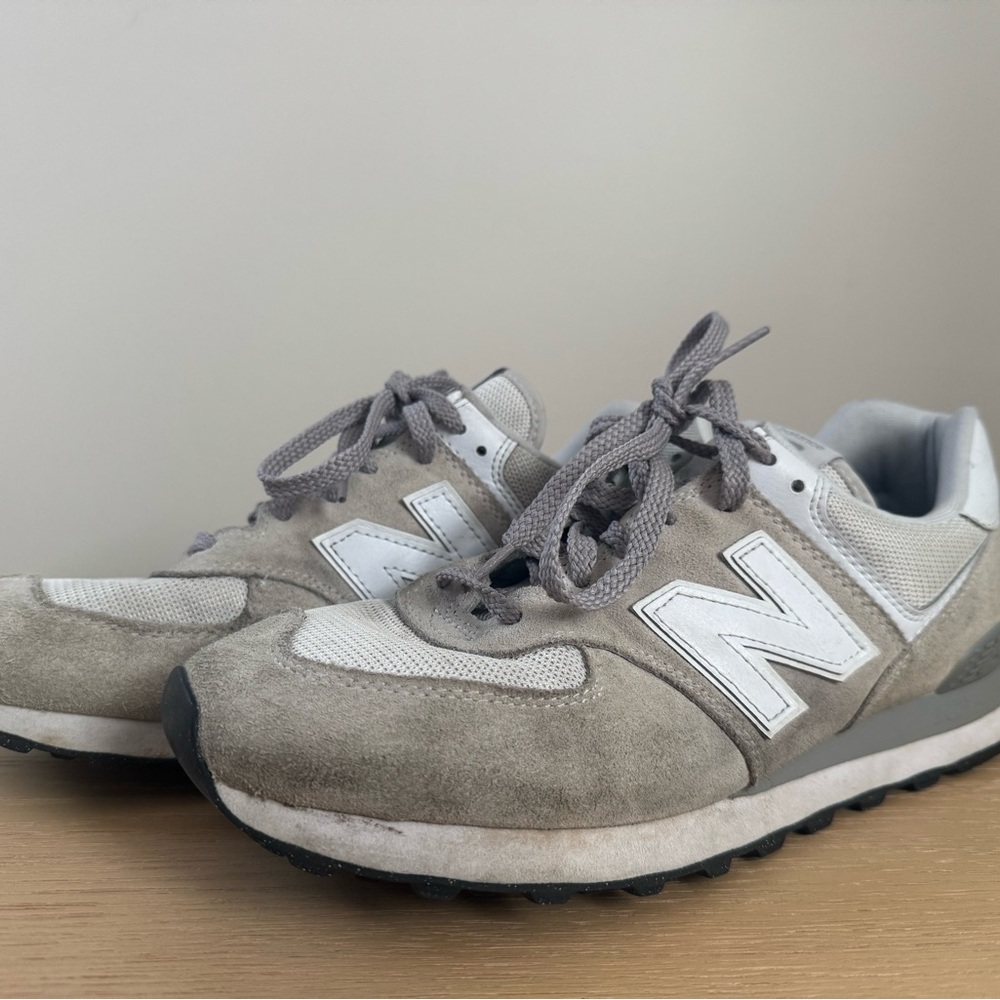 New Balance 574 Core Taupe and White Sneakers